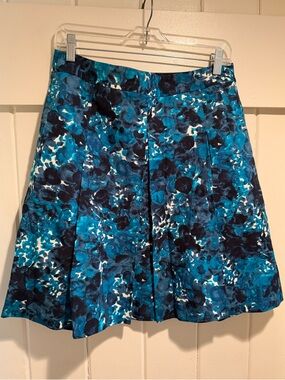 J. Crew Blue and Navy Floral A-Line Skirt, Size Small